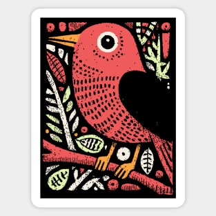 Whimsical Sparrow | Scandinavian Folk Art Bird Sticker